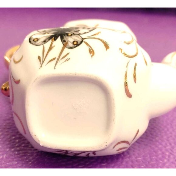 Miniature Porcelain Teapot With Gold Handle & Butterfly Design No Lid - Picture 6 of 6